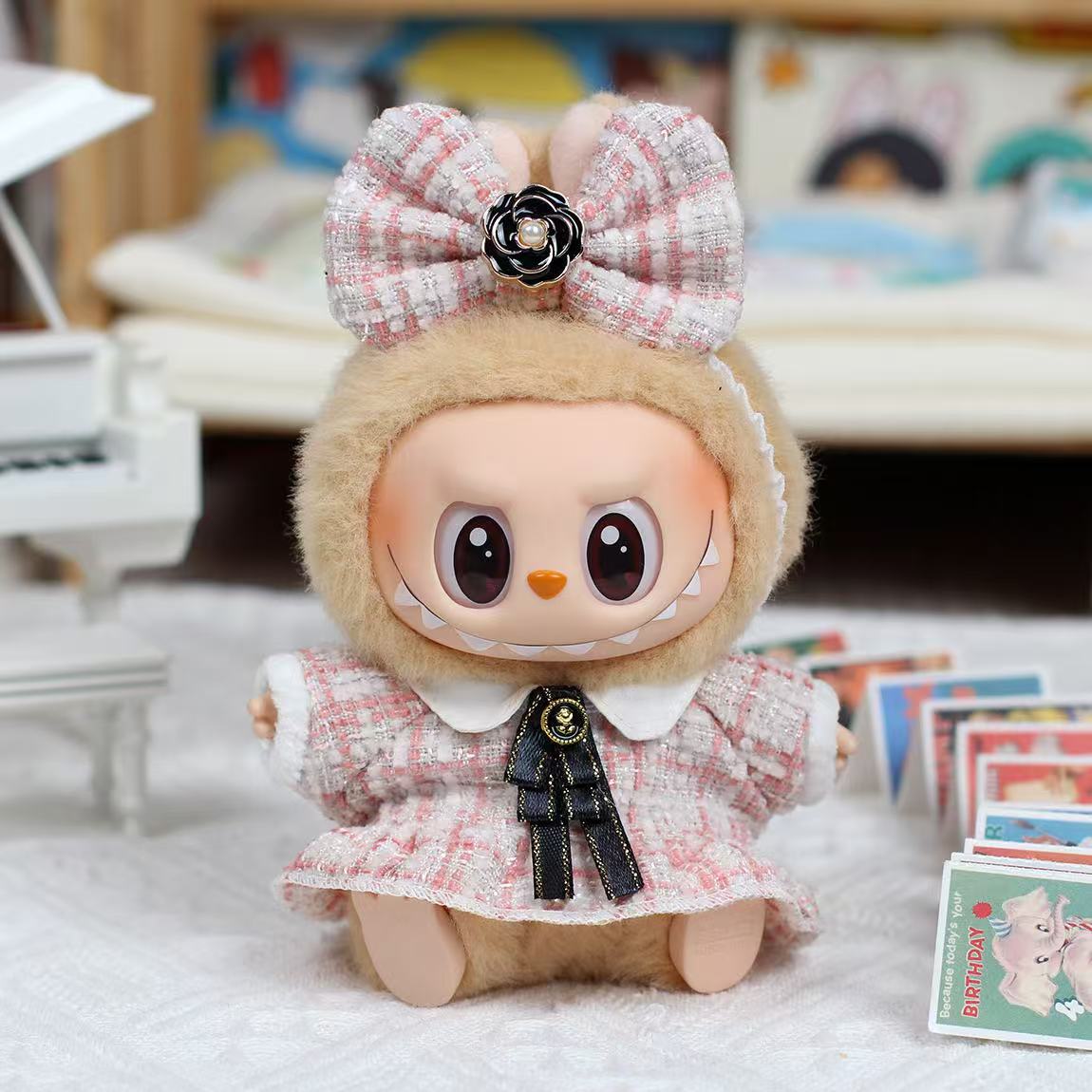 Labubu Fashion Outfit - Pink Skirt + Pink Bow