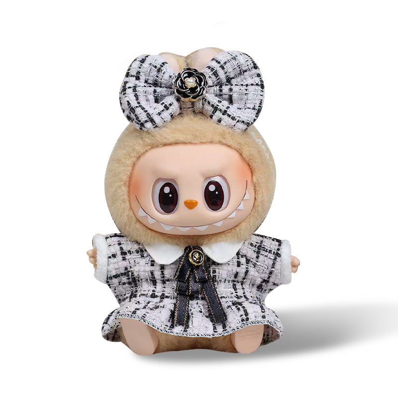 Labubu Outfit- Black and white stripes Skirt + Bow