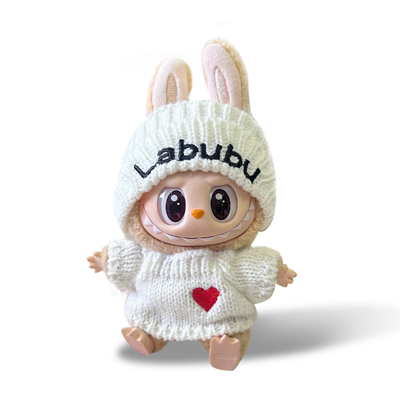 Labubu Outfit - White knitted hat + white sweater
