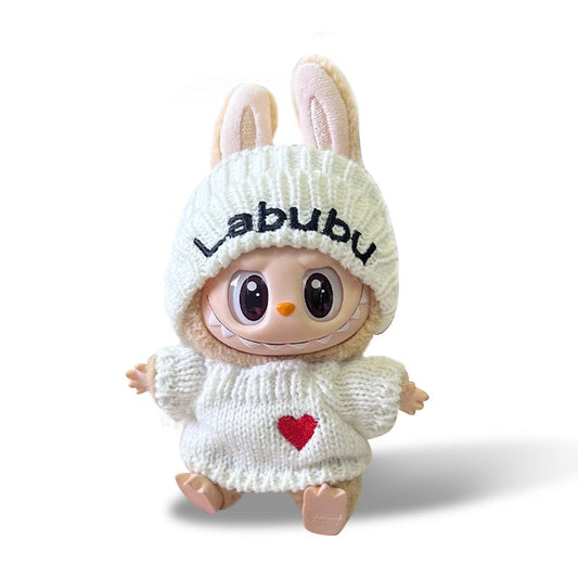 Labubu Outfit - White knitted hat + white sweater