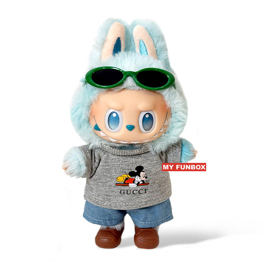Fashion Dress - Gray top + jeans + brown shoes + green glasses