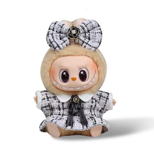 Labubu Outfit- Black and white stripes Skirt + Bow