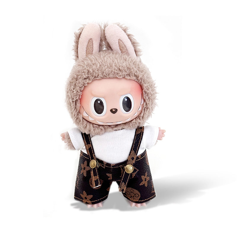 Labubu Outfit - Brown Overalls + White Top