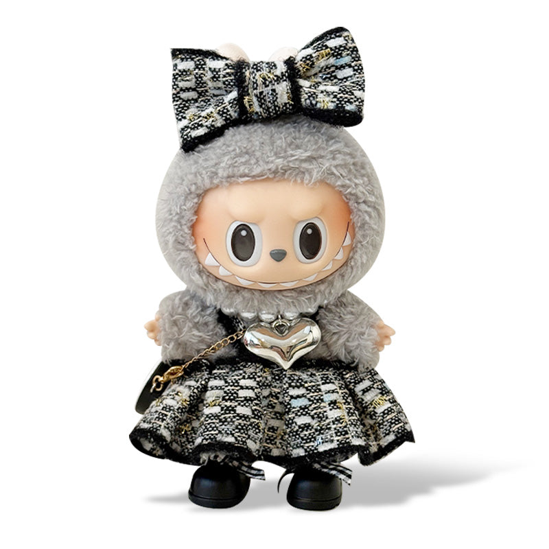 Toy Outfit - Black woven bow + black dress + black bag + necklace + black shoes