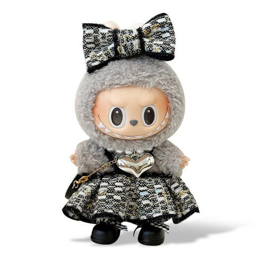 Toy Outfit - Black woven bow + black dress + black bag + necklace + black shoes