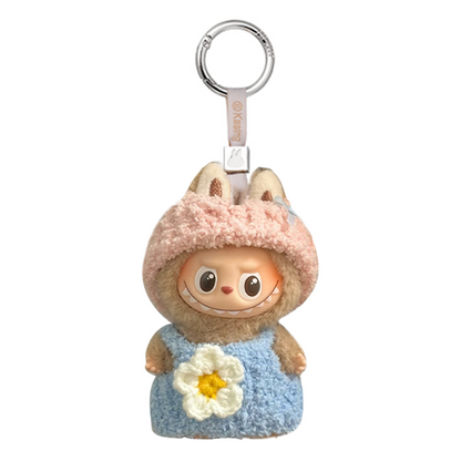 Mini Labubu Pin for Love Outfit - Pink hat + blue overalls + little flower