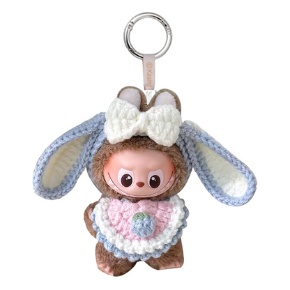 Mini Labubu Pin for Love Outfit - Blue and white bow + Scarf