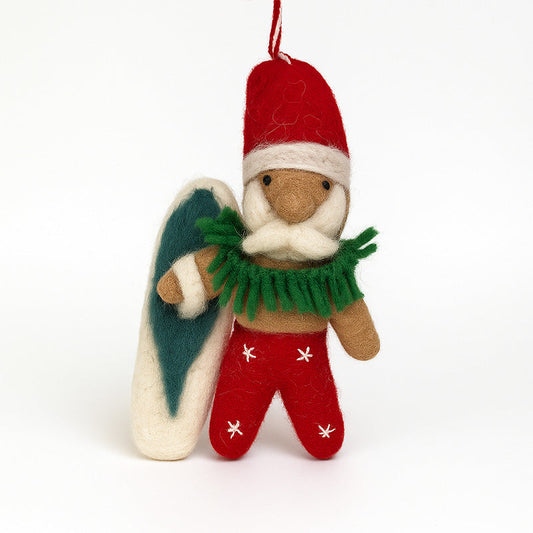 Christmas Bag Charm Tree Decorations -Surfing Santa Claus