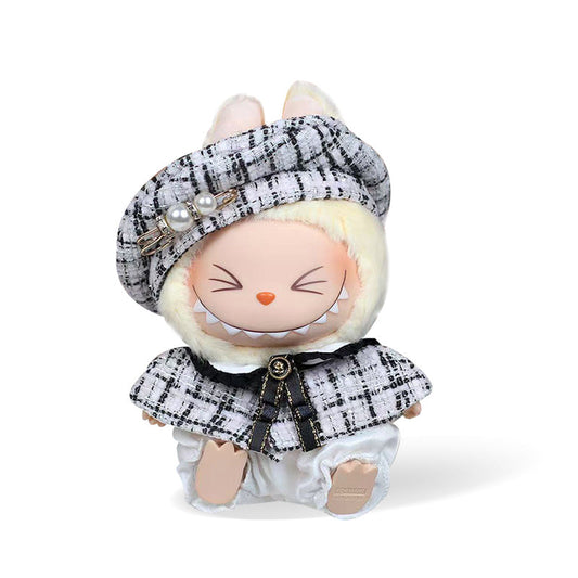 Labubu Fashion Outfit - Black and white beret + Cape