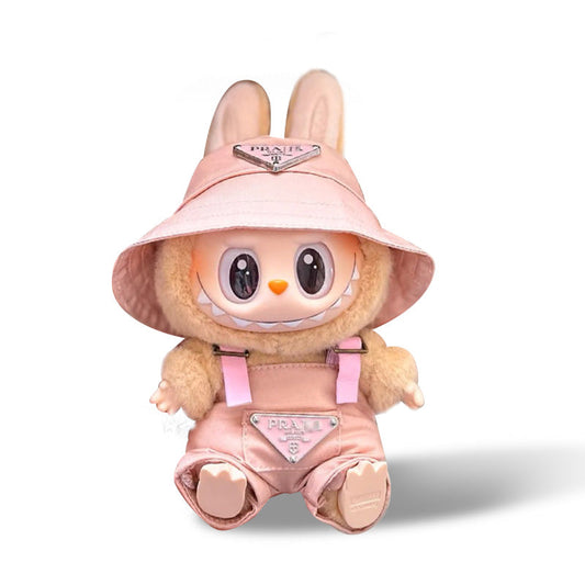 Labubu Outfit - Pink Hat + Pink Overalls