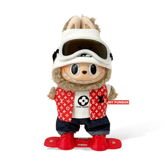 Fashion Dress - Red ski outfit set (White hat + white top + red vest + ski goggles + red snowboard)