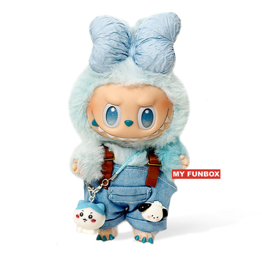 Fashion Dress - Blue bow + overalls + Chiikawa keychain