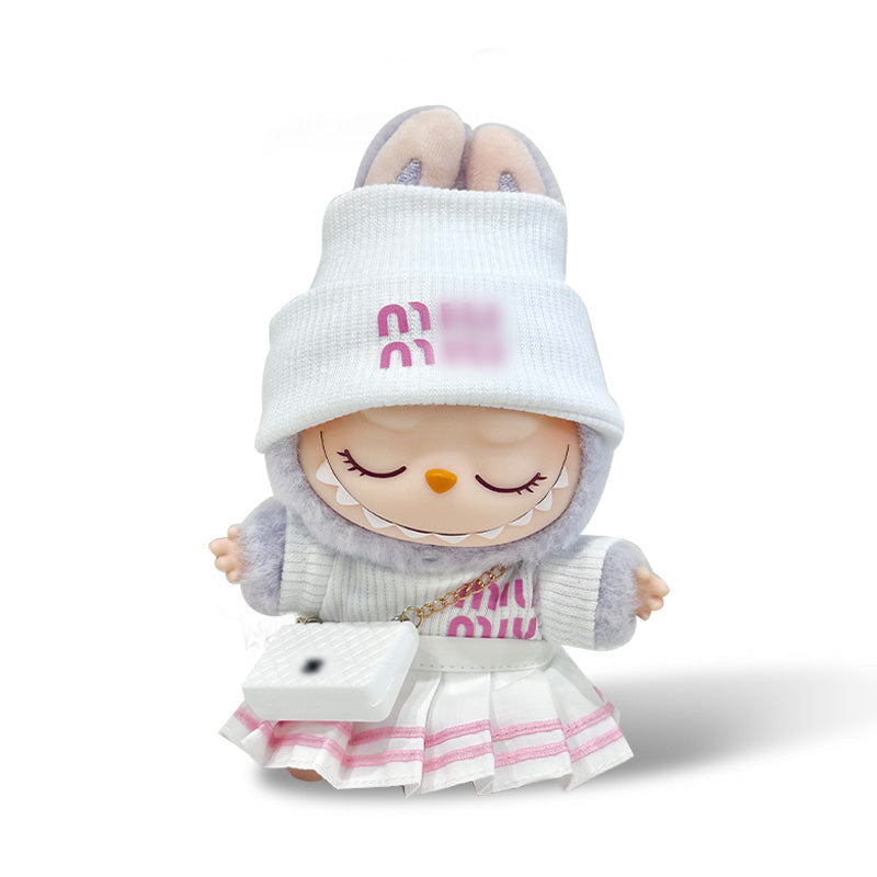 Toy Outfit - White Hat + White Top + Pink Skirt + White Bag