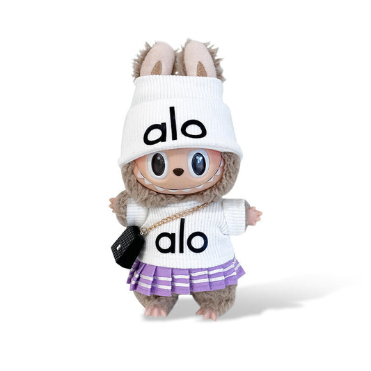 Fashion Dress - Alo Style White Top + White hat + Purple Skirt + Black Bag