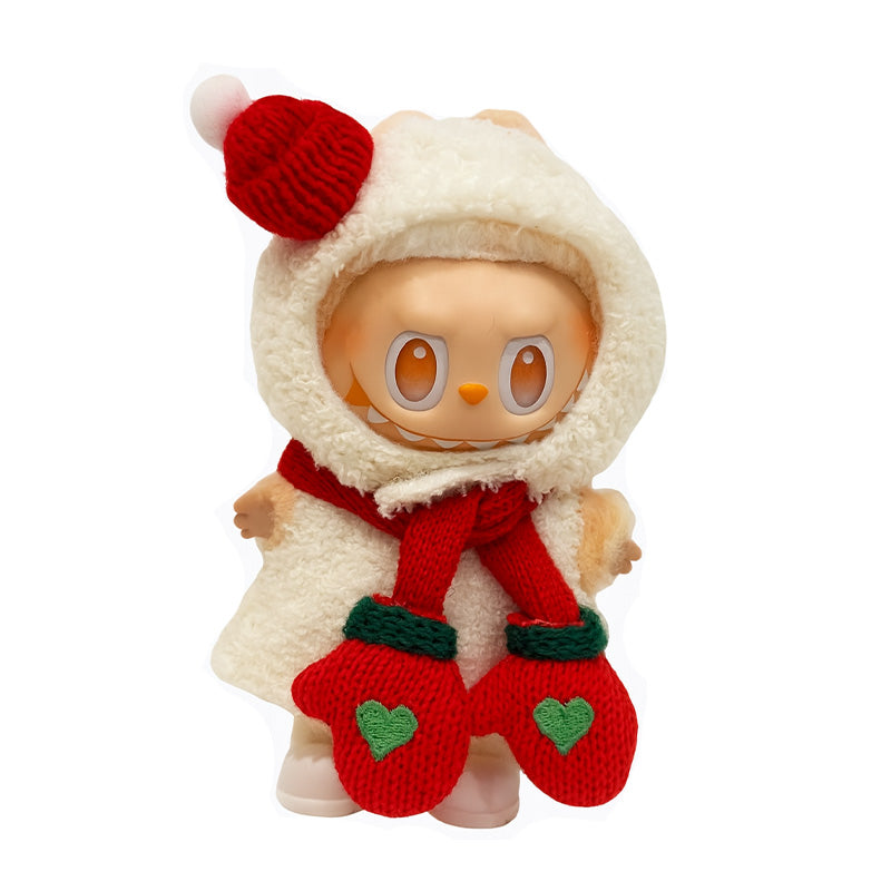 Toy Outfit - White snowman outfit + Red mittens & scarf + White shoes