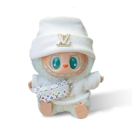 Fashion Dress - L Style White Top with Metallic Logo + White Hat + L Style Bag